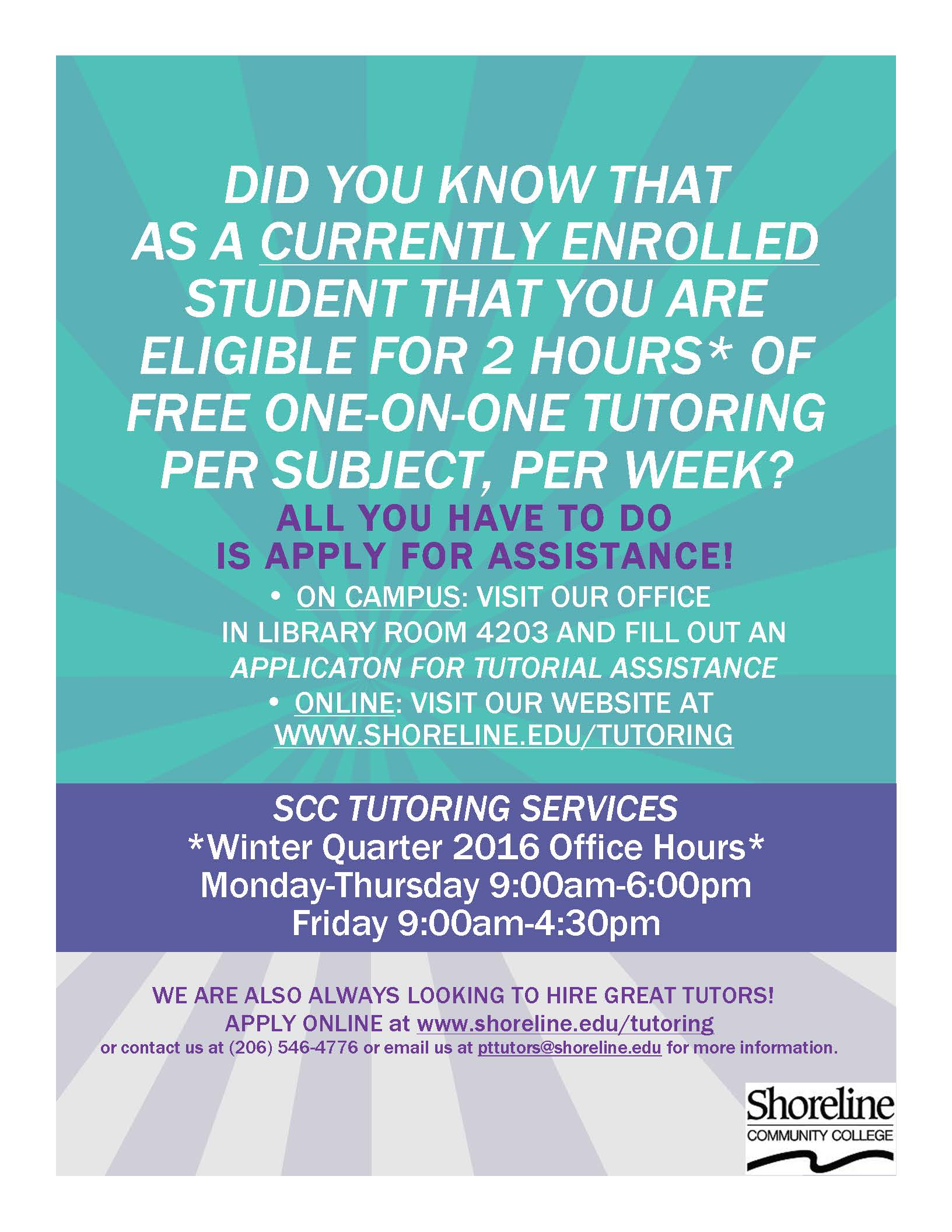 Tutoring Services And Hours For Winter Quarter Shoreline Today