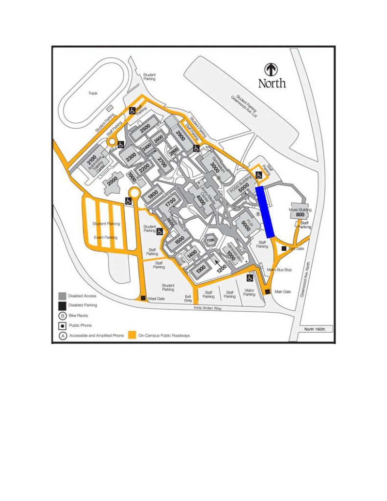 Campus map with road closure area marked