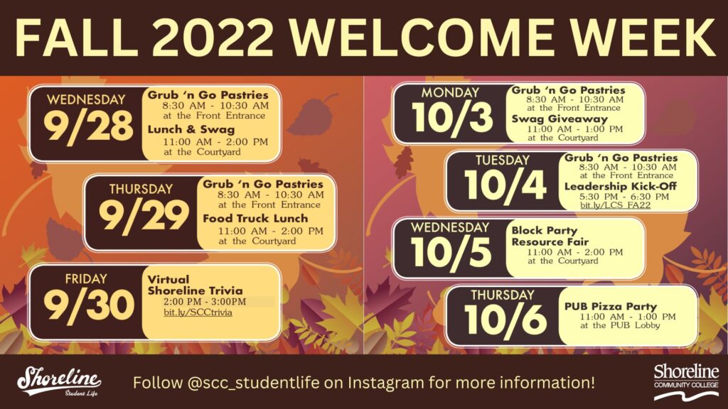 welcome week schedule of events