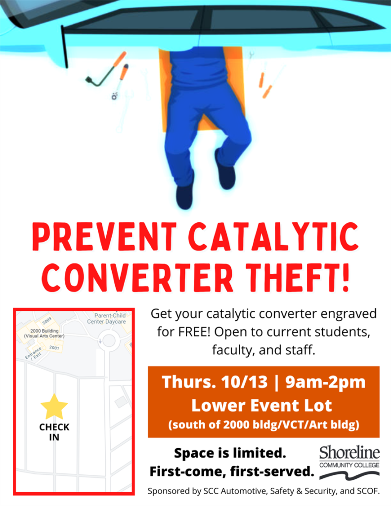 Catalytic Converter Engraving Event information listed on a graphic