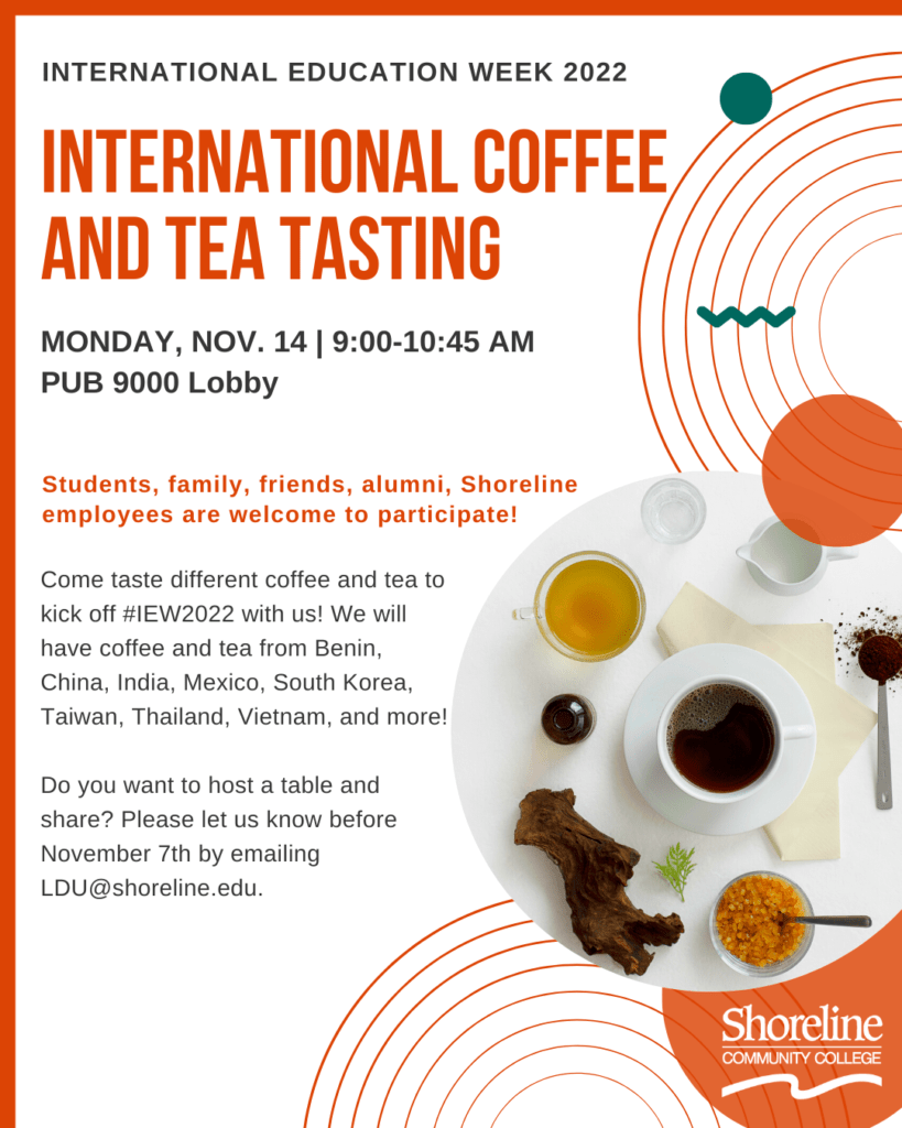 IEW Coffee and Tea Tasting Event info listed on a graphic
