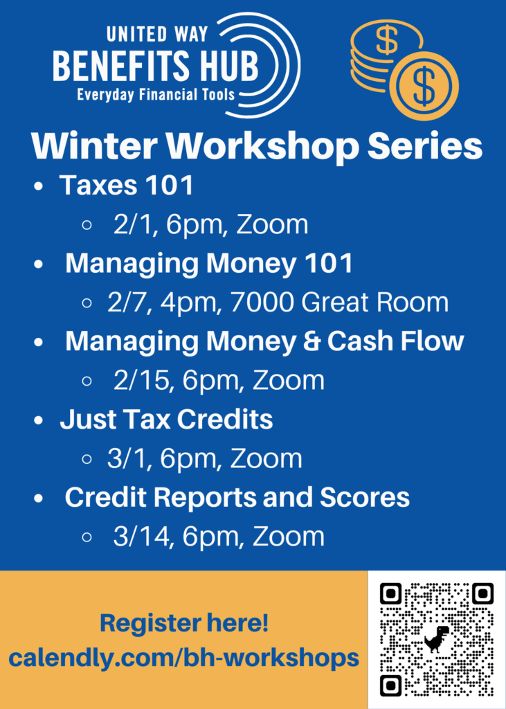 winter workshop series beneifts hub schedule listed on a graphic