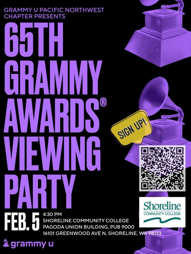 grammy viewing party event details listed on a graphic