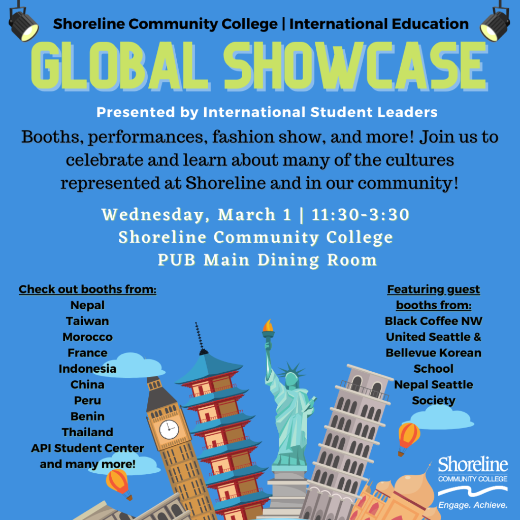 Global Showcase event information listed on a graphic