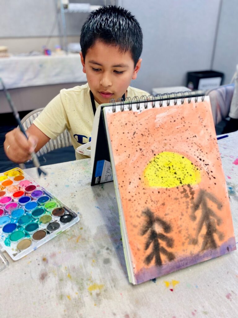 CE kids camps photo child painting on easle
