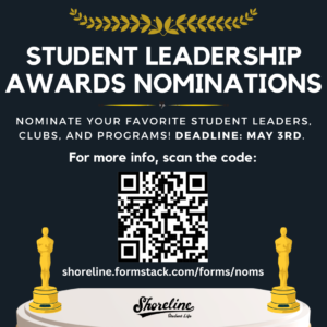This is an Oscar award style flyer advertising Student Leadership Awards Nominations