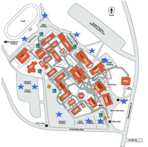This is a map of campus that shows emergency evacuation points.
