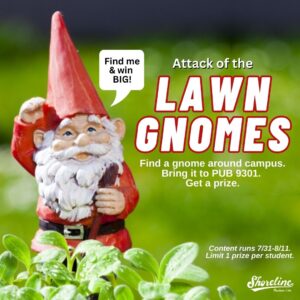 This is a picture of a red lawn gnome nestled in a sea of greenery