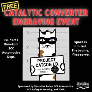 This is a mug shot of a cat advertising the catalytic converter event
