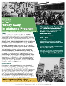 This is a flyer with lots of text describing the study away program. It also has some older black and white photos.
