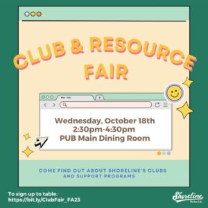 This is a yellow and gold flyer advertising the Student Club Fair
