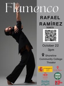 This shows flamenco dancer Rafael Ramirez in a post reaching up to the sky and advertises how to get tickets.