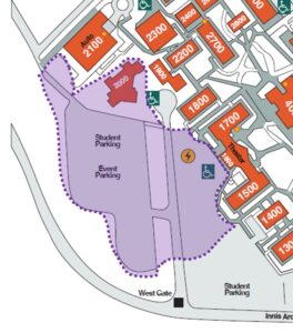 This is a map of the campus that shows where the impacted parking will be.