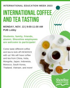 This is a flyer showing coffee and tea advertising the event on Monday 11/13/23