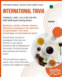 This is a flyer with coffee and tea advertising the international trivia