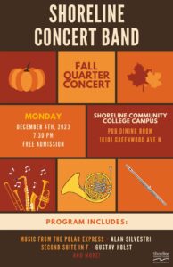 This is a fall themed flyer with images of pumpkins, leaves, and musical instruments advertising the band event