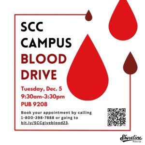 This is a flyer with red drops of blood advertising the blood drive