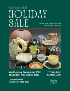 This is a flyer with a green background containing images of beautiful clay objects for sale