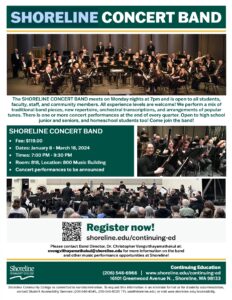 This is a flyer for the concert band and includes images of musicians playing
