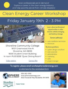 This is a blue, gold, and white flyer with a picture of blue solar panels