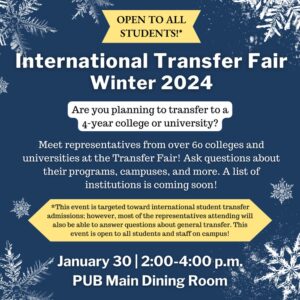 This is a flyer with a blue background and white writing, complete with snowflakes advertising the transfer fair