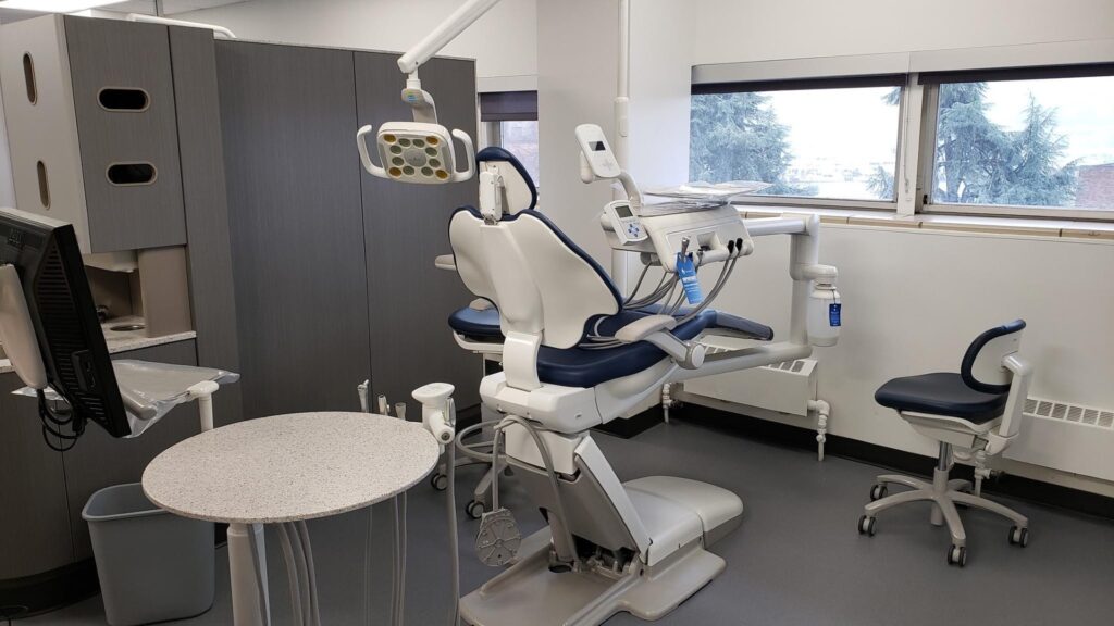 This is an empty dental chair