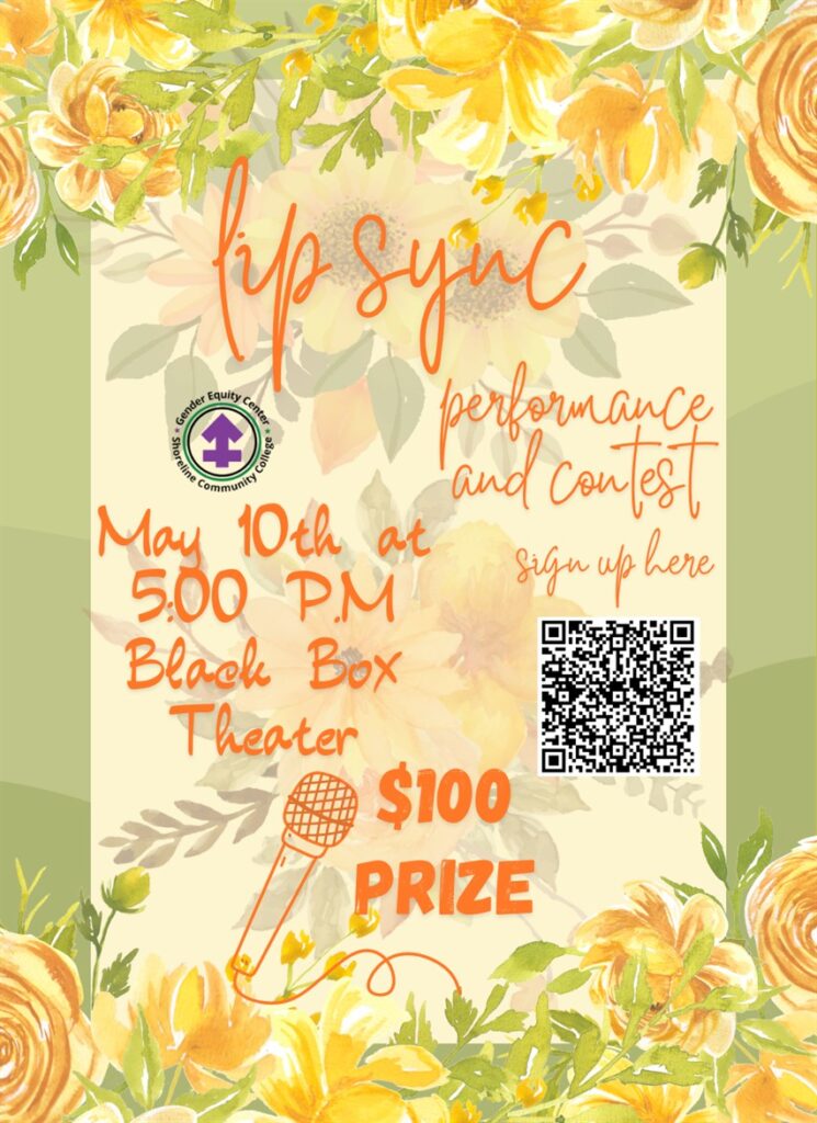 This is a green based flyer with gold flowers and orange text advertising the lip sync competition.