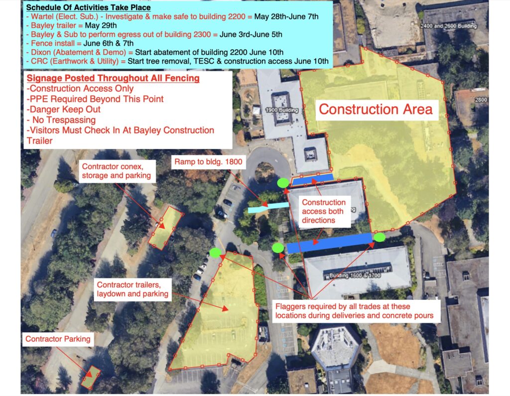 This is a colorful diagram showing where different construction aspects of the Bracken building will be.