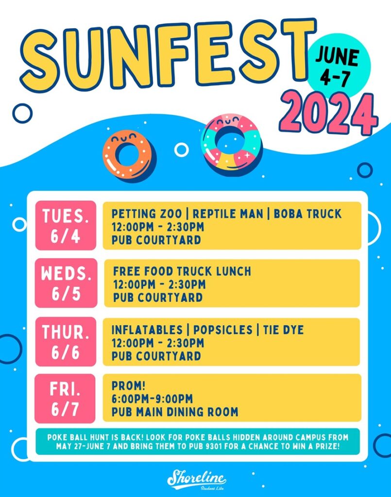 This is a graphic with inner tubes and water advertising the events of Sunfest which are written above