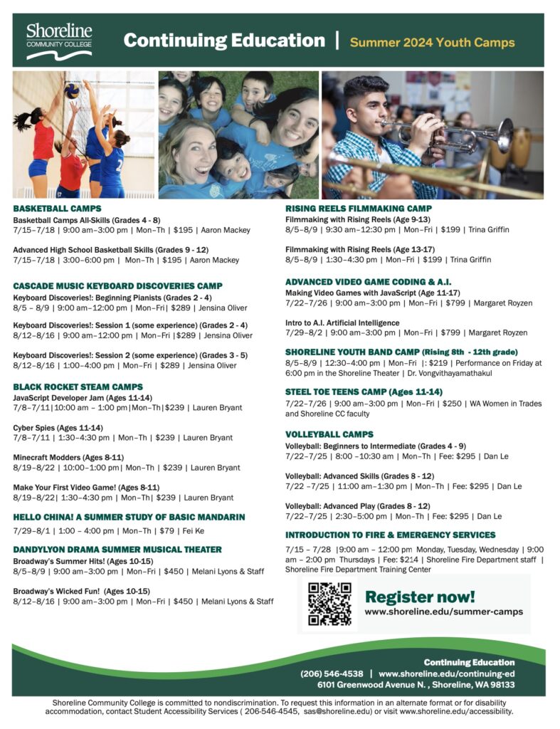 This is a flyer advertising all of the camps happening this summer.  If you click on the link in the e-mail you can also find a list.