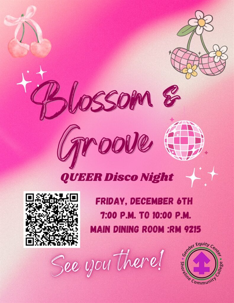 This is a pink flyer with cherries and a disco ball advertising the event