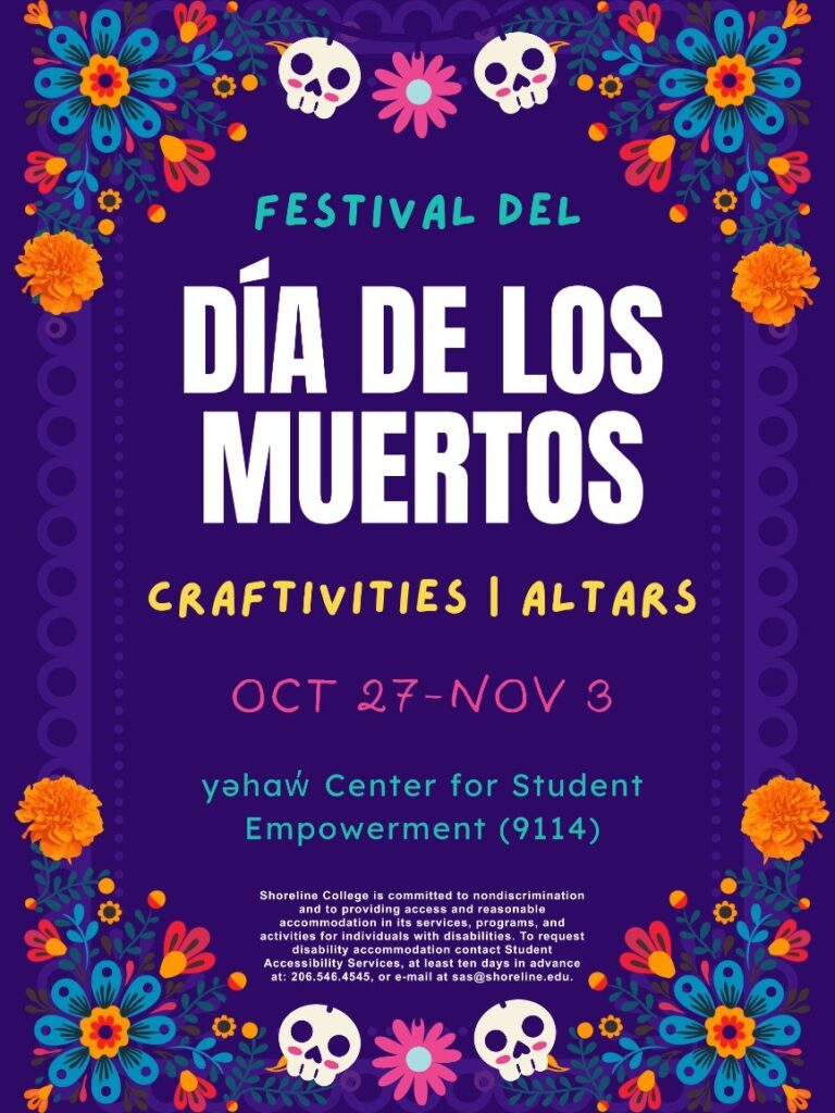 Event flyer featuring flowers and skulls.