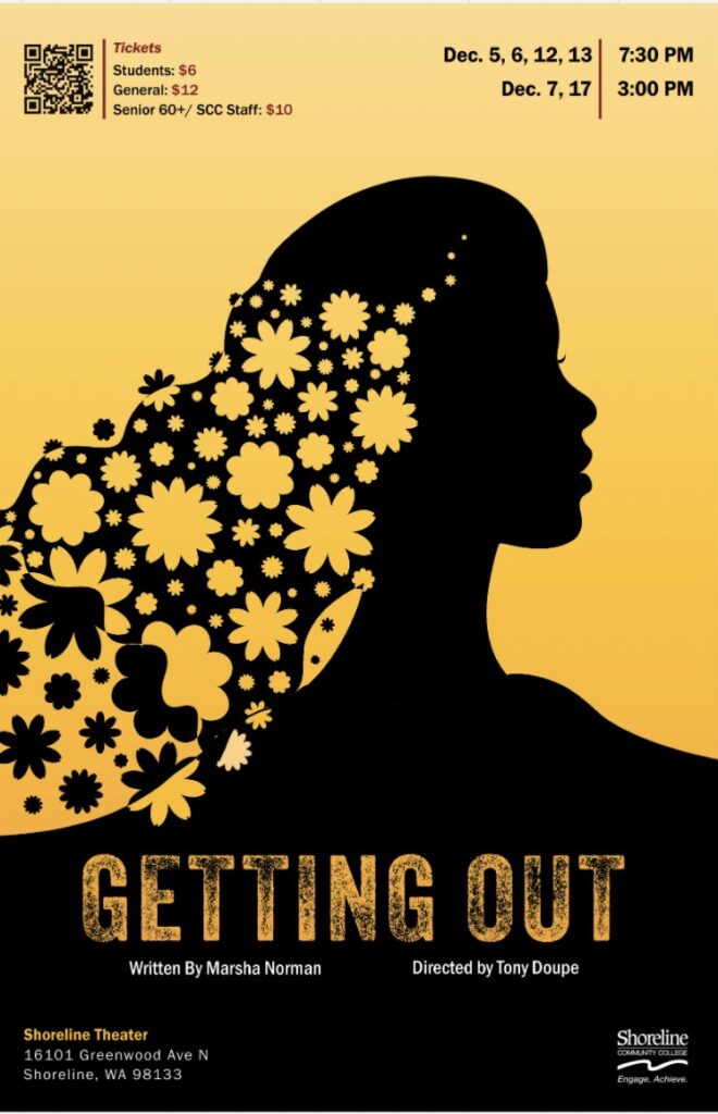 Event flyer featuring a woman's silhouette against a yellow background.  