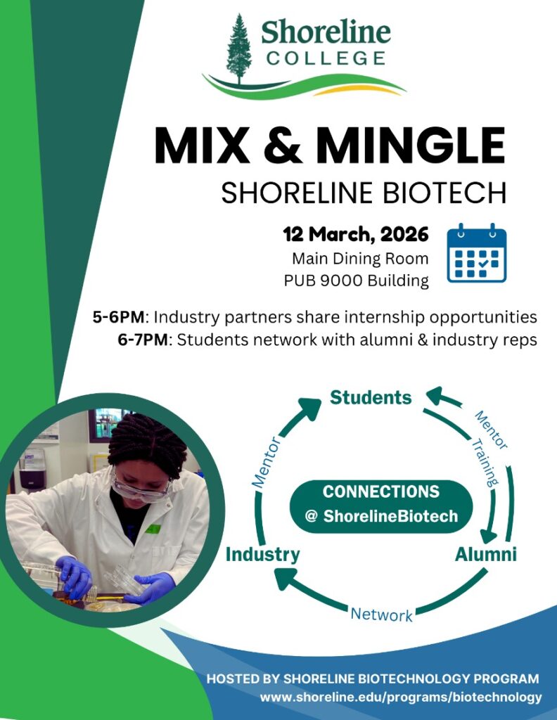 Flyer featuring event details and an image of a student in a lab coat. 