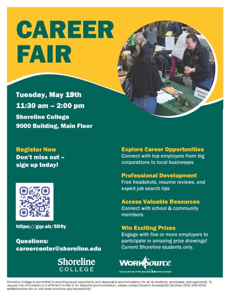 Event flyer features photo of people at a career fair.