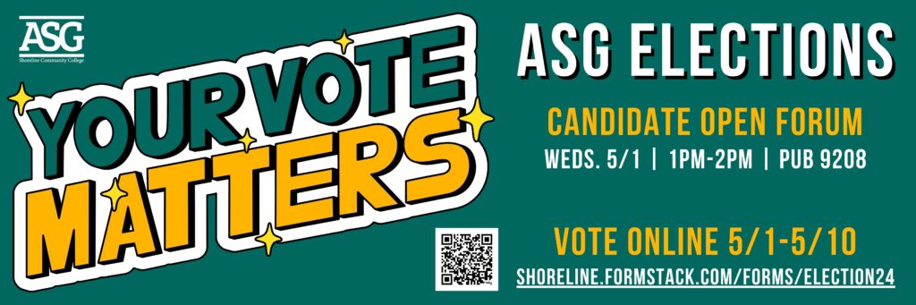Green banner includes the words "Your Vote Matters ASG Elections," as well as the forum date and voting timeline that are included in the blog post. 