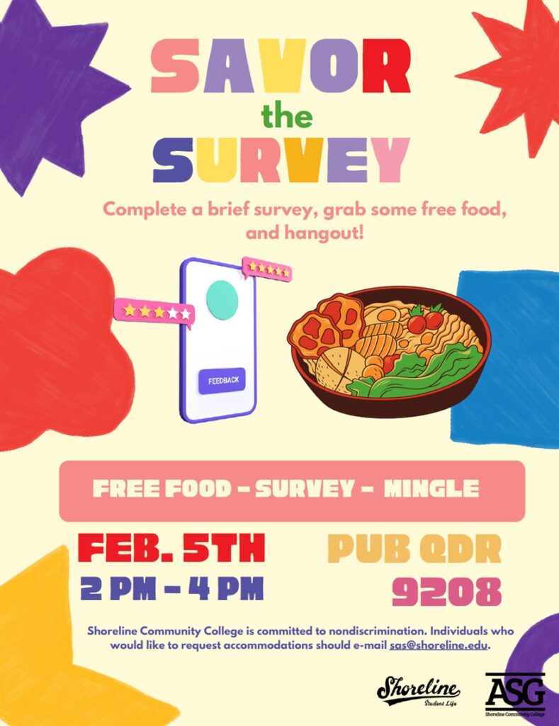 Image of "Savor the Survey" flyer includes colorful drawings of food along with the event details that are  in the text of the blog post. 