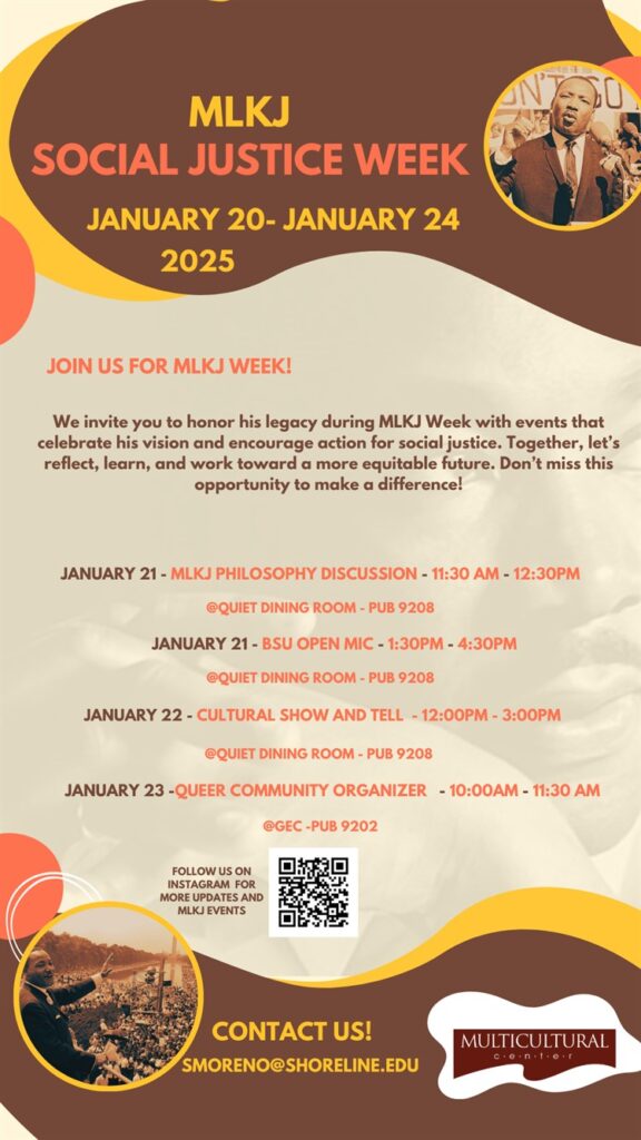 Image: Social Justice Week flyer that includes event details described in text of this post. 