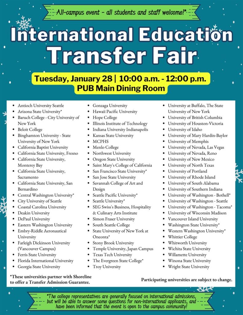 Flyer for the International Transfer Fair includes event details mentioned in the blog post as well as a list of the 70 schools that will be participating. 