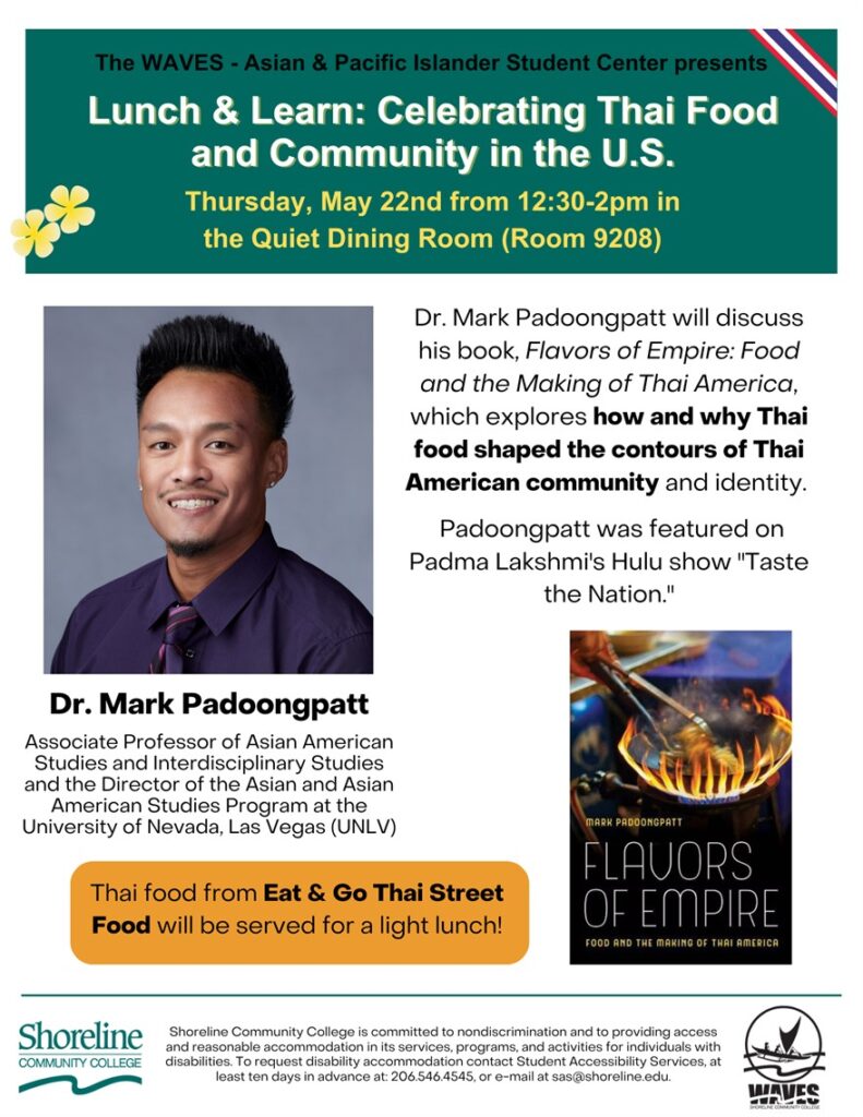 Event flyer featuring a photo of Dr. Padoongpatt and his book.