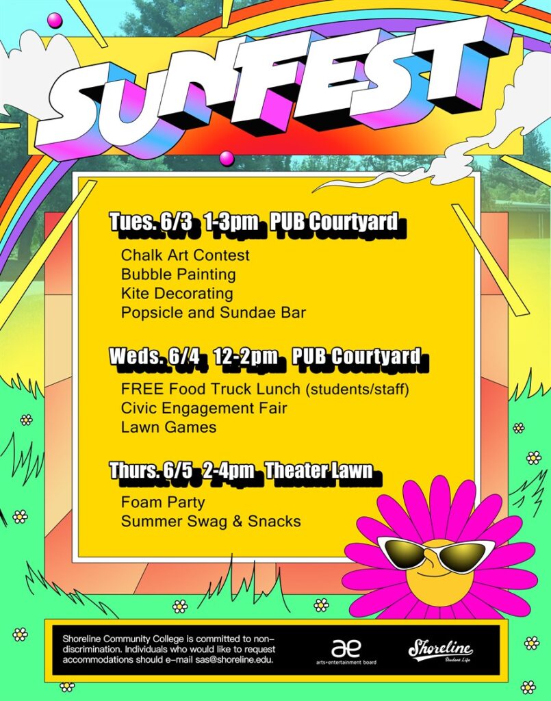 Decorative flyer with a sun wearing sunglasses. 