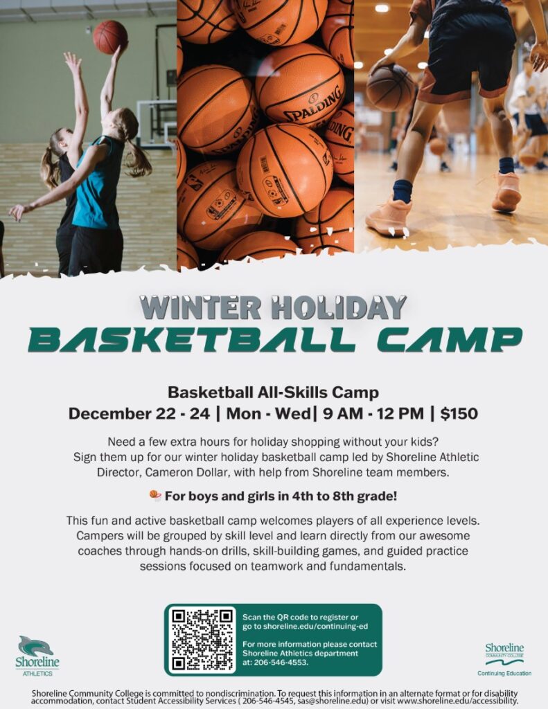 This is a flyer with three different basketball images advertising the basketball skills clinic