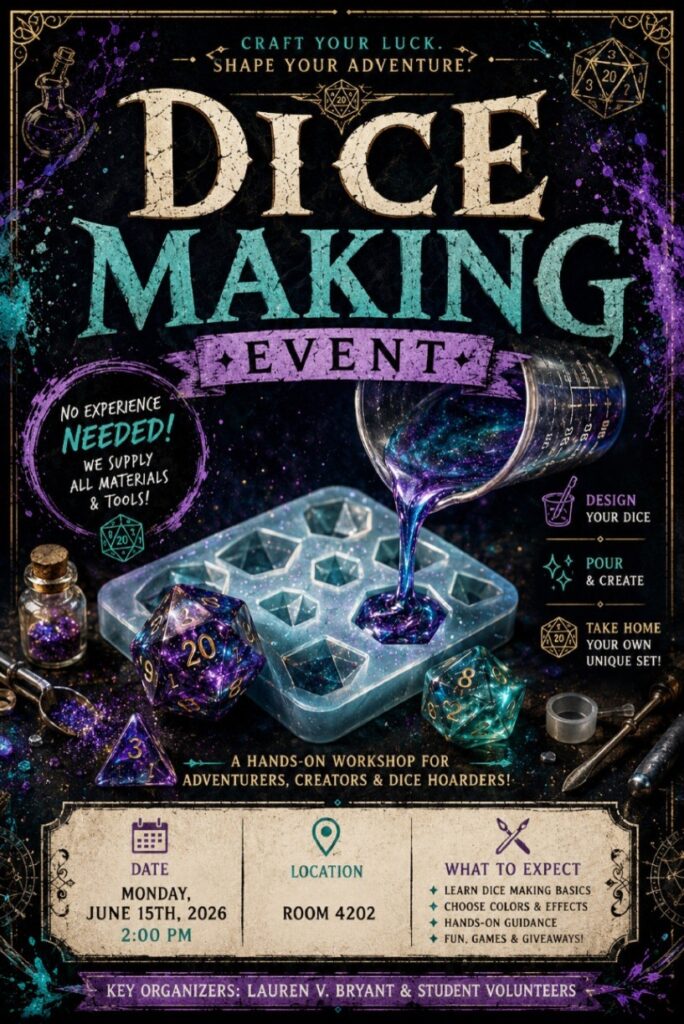 A mold with acrylic for a dice making kit
