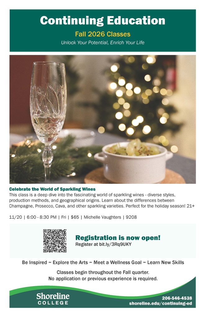 Continuing Education flyer featuring a photo of a wine glass. 